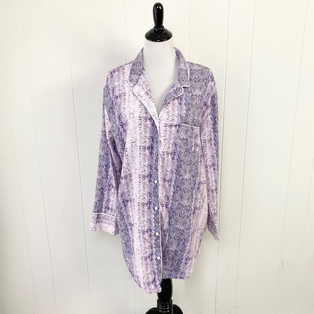 Victoria's Secret Purple Snakeskin Print Button Front Nightshirt Size XL